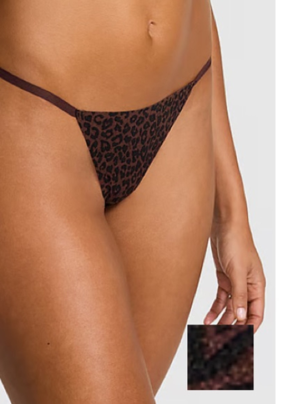 Victoria’s Secret PINK No-Show V-String Panty Ganache Leopard Print Thong-Small